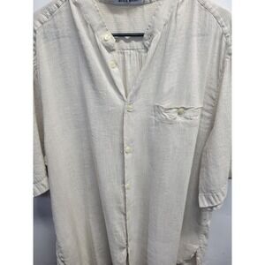 Moda Mario Mens XL Linen Blend Striped Band Collar Short Sleeve Shirt Italy